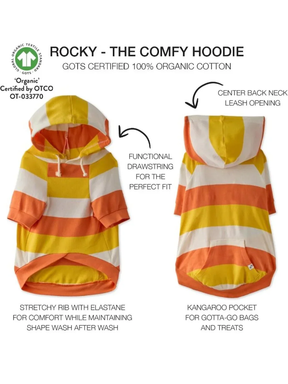 Pet Passion Rocky-The Extra Comfy Hoodie, Candy Corn, XL (55-80 lbs)